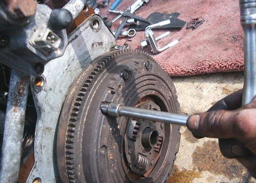 020 flywheel and clutch assembly being fitted to ABF.JPG